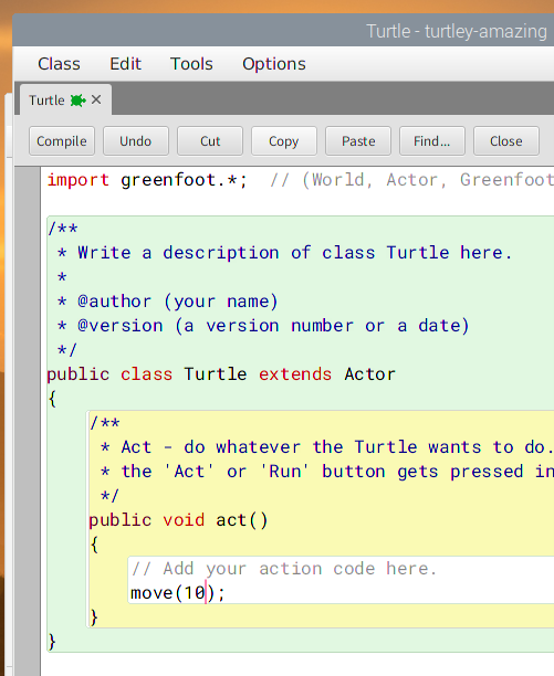 greenfoot new sub class graphic user interface